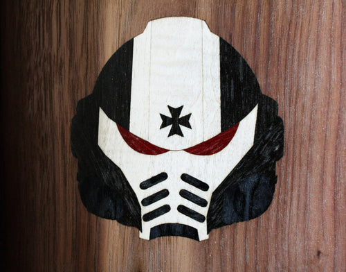 black templar from Warhammer inspired dice tray marquetry