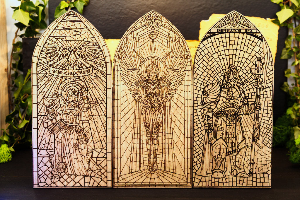 panneaux décoratifs gravés bois Warhammer 40K. Décoration univers Warhammer 40K