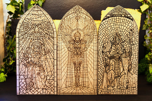 panneaux décoratifs gravés bois Warhammer 40K. Décoration univers Warhammer 40K